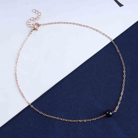 Iaceble Boho Black Onyx Bead Choker Necklace Single Black Bead Necklace Choker Minimalist Round Gemstone Necklace Black Tourmaline Necklace Jewelry for Women