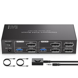TJCXELE Displayport KVM Switch 2 Monitors 2 Computers 8K@60Hz/4K@120Hz USB 3.0 DP 1.4 KVM Switch for Two Computers Share Dual Displays and 4 USB Devices Support Extended & Copy Mode