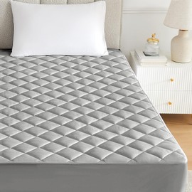 Yinlnpaul Queen Quilted Fitted Mattress Pad Cooling Mattress Protector Queen Size Mattress Cover Soft Breathable Mattress Topper with Deep Pocket Fitted 21 Inches (Queen,Grey)
