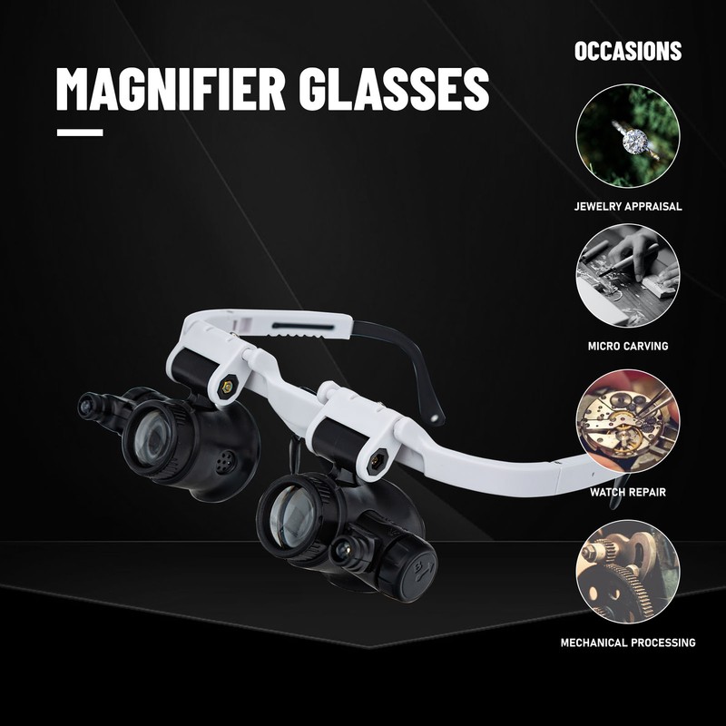 Loupe Magnifier Glasses Head Mount with LED Light Adjustable Glasses