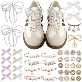 JSTHHTT Shoe Charms for Trainers, Shoe Laces Clips Pins, Shoe Jewellery Set, Shoe Pendants for Trainers, Shoe Decoration, Shoe Accessories with Bows/Clips/Pins, One size, Synthetic, No Gemstone