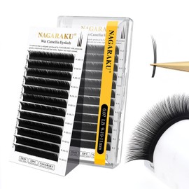 NAGARAKU Wet Camellia Eyelash Extension, Individual Lashes 3 Multi-length Fans Premium Matte Black Natural Pre-Glued Classic Lash Extensions Mega Volume Beauty Salon Supplies - 0.07LB 9-10-11