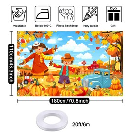 Mocsicka Fall Photo Backdrop Banner Autumn Maple Leaves Farm Backdrop for Photography Blue Sky Happy Fall Y'all Banner Party Decorations Photo Booth Props 70.8x43.3(inch)
