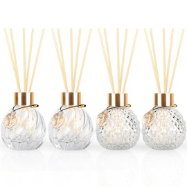 TRIFOLIC 4Pcs Reed Diffuser Set with Metal Golden Decoration, Empty Reed Diffuser Bottles with 20Pcs Reed Diffuser Sticks, Unique Design Bottles for Home and Office(2 Spiky Ellipsoidal+2Twill)