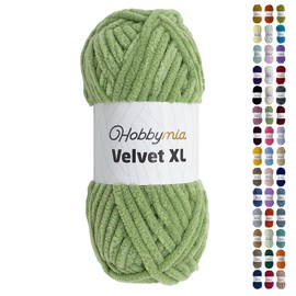 HobbyMia Velvet XL - Chenille Yarn for Crocheting - 100g / 74yds - (6) Super Bulky Yarn - Fluffy Yarn for Crochet - Crocheting Baby Blankets (14103 - Olivine Green, 1 Skein)