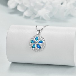 YAFEINI Sand Dollar Necklace Sterling Silver Sand Dollar Pendant Necklace Blue Opal Beach Ocean Jewelry for Women