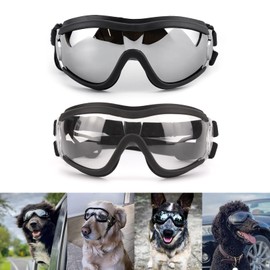 Dog Goggles Large Breed, UV Protection 2PCS Black and Clear Lens Dog Sunglasses Medium Large Pet Windproof Adjustable Doggy Glasses for Driving Riding Biking