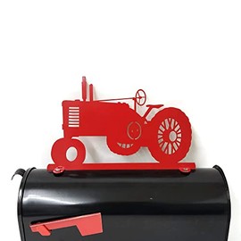 Farm and Ranch Metal Mailbox Topper (Vintage Tractor with Smokestack, Red)