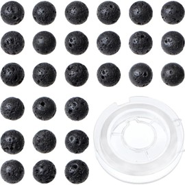 Bymitel 8mm Natural Lava Round Beads Gemstones Genuine with 140pcs DIY Jewelry Making Unisex (8mm 140pcs, Black Lava)