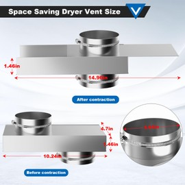 Upgraded 84049 Periscope Dryer Vent, 0-5" Adjustable Connector Kit for Tight Space Aluminum Telescoping Duct Hose Pipe Adapter Space-saving Replacement Vents with 2 Clamps and Foil Tape