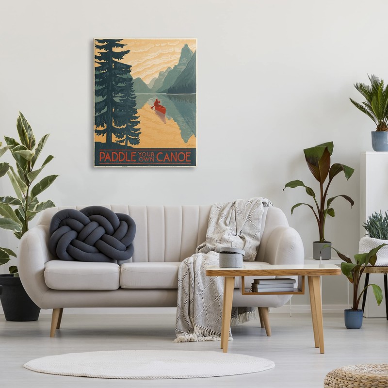 Stupell Industries Paddle Your Own Canoe Phrase Mountain Lake Adventure,