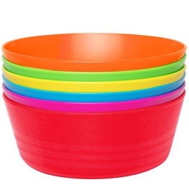 PLASKIDY Plastic Toddler Bowls Set of 6 Kids Bowls 10 Oz - Toddlers Cereal Bowls Microwave Dishwasher Safe BPA Free Brightly Colored Children Snack Bowls Great for Cereal, Soup, Snack, Fruit or Salad