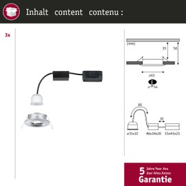Paulmann 94303 Nova Mini LED Recessed Light Coin Set Round Rigid Recessed Ceiling Spotlight Chrome Recessed Lamp Aluminium Warm White 2700 K 12 W Chrome Rigid (IP44) Set of 3