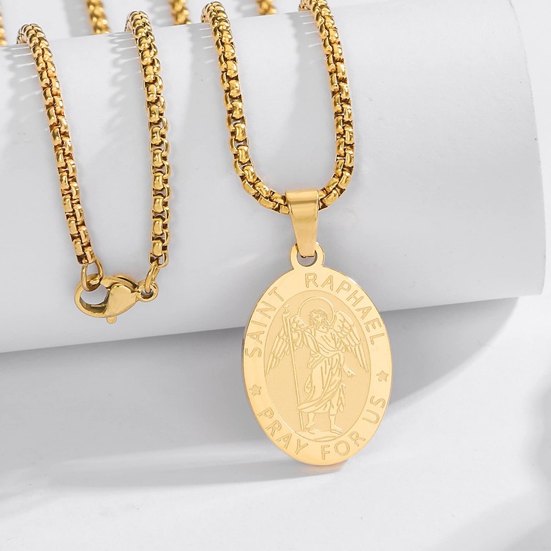 Yaumatea St. Raphael Necklace, Patron Saint of Travelers & Blind,