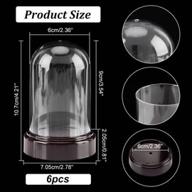 NBEADS 6 Sets Plastic Dome Cover, 2.77×4.2" in Diameter Plastic Display Dome Cloche Dome Mini Clear Display Dome with Plastic Base for Centerpieces Plants Rocks Specimens Decorations Crafts