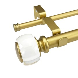Brushed Gold Double Curtain Rods for Windows 24-68 Inches, Adjustable 36-72 Inch Long Decorative Curtain Rod with Acrylic Finials, 1-1/8 Inch Heavy Duty Window Drapery Rods for Bedroom, Easy Install