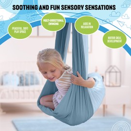EFITOME Sensory Swing for Kids Indoor Ceiling/Outdoor Tree Hanging Kit - Therapeutic Swing for Autism, ADHD & Aspergers - Blue (Two Tone) Compression Swing - All Hardware Included