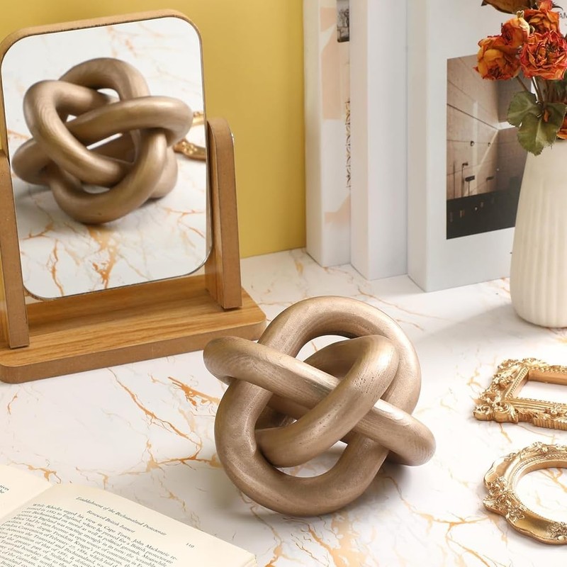 Pinafresa Coffee Table Decoration-Hand Carved 3 Link Wood Knot Decor,