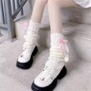 Lolita Knit Leg Warmers Ribbon Bow Knot Japanese Cable Knit