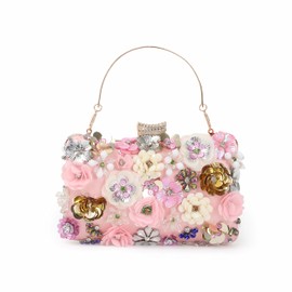 Fecialy Women's Floral Evening Handbags Colorful Rhinestone Clutch Purses Floral Bride Wedding Handbag Chain Shoulder Bag