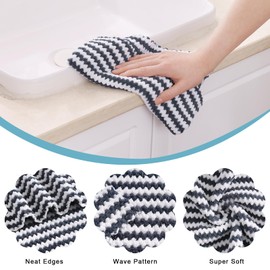 Homaxy Kitchen Towels(12 Pack, 10 x 20 inches), Ultra Soft and Absorbent Dish Towels, Reusable Fast Drying Microfiber Cleaning Towels, Coral Velvet Wave Design Non-Linting, Dark Grey