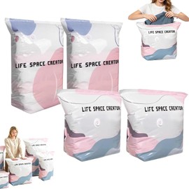 Vacuum Bags Without Pump, No-Pump Vacuum Storage Bags, 3D Vacuum Storage Bags Without Pump, Reusable Vacuum Bags for Clothes, Duvets & Travel (M+L-4 Pieces)