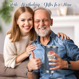 50th Birthday Gifts Decorations for Men Him Women, 1975 Turning 50-50 Year Old Gifts for Men Women Mom Dad Wife Husband, 20 Oz Tumbler