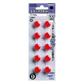 Kokuyo Color Magnets, Set of 10, Diameter 0.6 inches (15 mm), Red, Set of 3