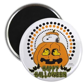 CafePress Snoopy And Woodstock Pumpkin Magnet 2.25" Round Magnet, Refrigerator Magnet