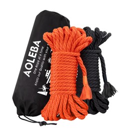 AOLEBA Skin Friendly 8mm Soft Silk Rope, Rope for Knot Tying Practice Beginners, Multiple Strands Braided Polypropylene Rope, Set of Two 32 Ft Ropes with Storage Dust Bag (Black and Orange)