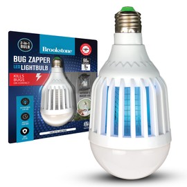 Brookstone Bug Zapper Light Bulb - 2-in-1 White Light & Blue LED Insect Killer, Chemical-Free, Non-Toxic, Easy Clean Catch Tray, 15,000 Hours, Safe for Children & Pets, Indoor/Outdoor Use