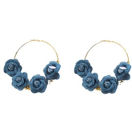 Boho Denim Camellia Flower Dangle Hook Long Earrings for Women 3 Layered Tiered Blossom Dangling Drop Gold Plated Earring Chic Jewelry Gifts Wedding Bridal, Zinc, No Gemstone