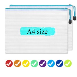 XQQDQQ A4 Mesh Zipper Pouches, 24pcs 8 Colors - Plastic Zipper Bags for Organizing, School/Office/Home