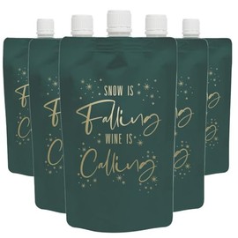 Unique Industries Gold & Green Christmas Plastic Drink Pouches - 3 Pack | Elegant Party Beverage Containers for Festive Parties and Events