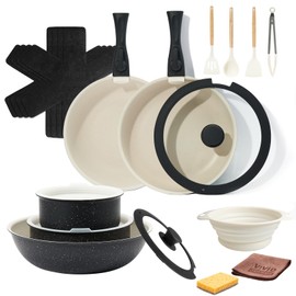 Pots and Pans Set Non Stick, Ceramic Cookware Set with Detachable Handle (Black, 22pcs)