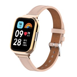 Xiair Leather Wristband Compatible with Redmi Watch 3 Active Replacement Strap with Zinc Alloy Metal Case, One Piece Replacement Strap for Redmi Watch 3 Active