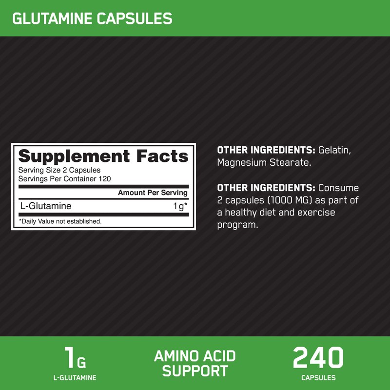 Optimum Nutrition L-Glutamine Muscle Recovery Capsules, 1000mg, 240 Count (Package