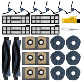aoteng Replacement Parts for eufy X10 Pro Omni Robot Vacuum Cleaner Accessories Kit 24 Packs 2 Main Brush, 4 Filters, 6 Side Brushes, 6 Mop Cloths, 6 Dust Bags