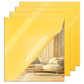 Frddiud 4 Pcs Gold Mirror Acrylic Sheets, 11.8 x 11.8 x 1/8 Inch Safety Reflective Mirror Sheet Laser Board Panel for Home and Commercial Use, DIY Craft, Wall Decor (4, Gold, 12 * 12)
