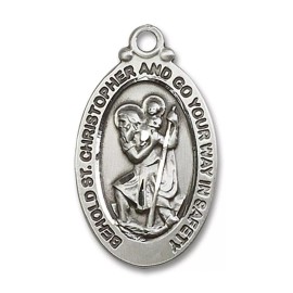 Pewter Saint Christopher Catholic Medal Pendant Necklace 24" Chain Gift