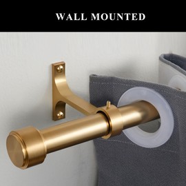 Warm Gold Curtain Rods for Windows 16 to 28", 1-Inch Blackout Curtain Rods with Aluminum Brackets and End Cap Finials, Adjustable Drapery Rods for Sliding Glass Door/Bedroom/Kitchen/Living Room Etc.