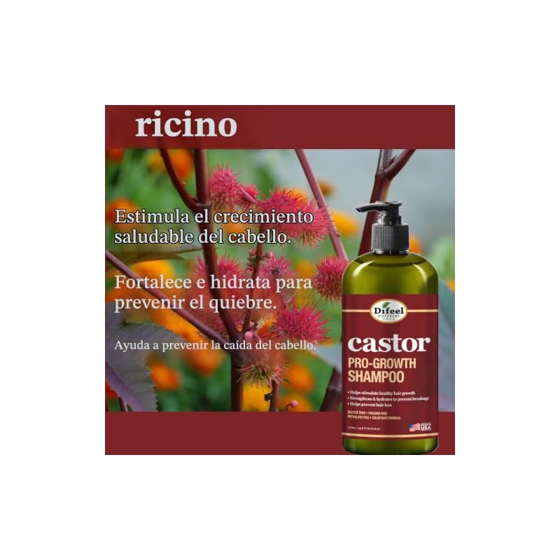 Difeel Champú Castor Pro-Growth 33.8 Oz. - Fabricado con Aceite