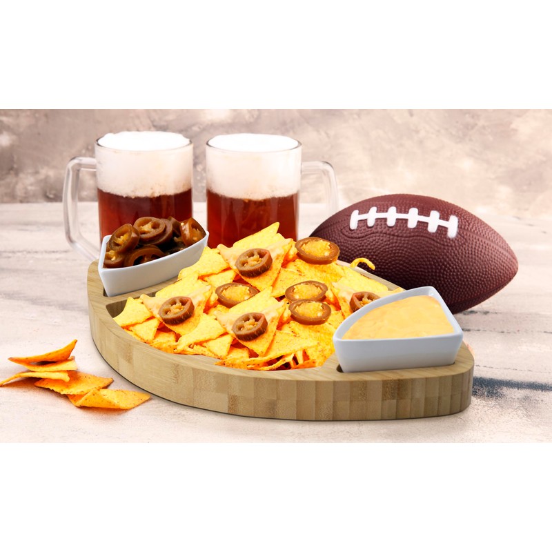 Eternal Living Football Shaped Bamboo Serving Tray, 3 Pieces Bamboo