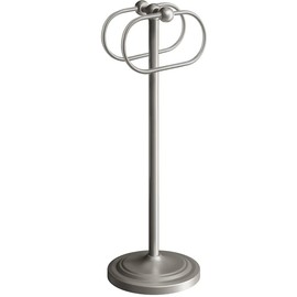 CALUCAB 304 Stainless Steel Free Standing Bathroom Towel Rack & Towel Ring - 16Inch Non-Slip Base Floor Standing Towel Holder with Double Oval Rings for Bathroom, Bathtub (Brush)