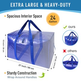 Moving Bags Heavy Duty Extra Large Storage Tote for Space Saving, Traveling Organizer, with Zippers & Strong Carrying Handles Alternative to Moving Boxes, Packing Supplies (Set of 6)