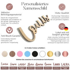 Personalisiertes Türschild Kinderzimmer mit Namen – Handgefertigter Schriftzug als individuelle Kinderzimmer-Deko – Namensschild aus Holzbuchstaben für Babyzimmer (Schriftzug OHNE Tiermotiv)