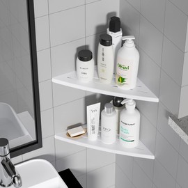 Qeke Corner Shower Shelf Matte White, 304 Stainless Steel 11.5” Recessed Corner Shelf Bathroom for Tiled Wall, Floating Shower Shelves Shampoo Holder, No Drilling, 2 Pack