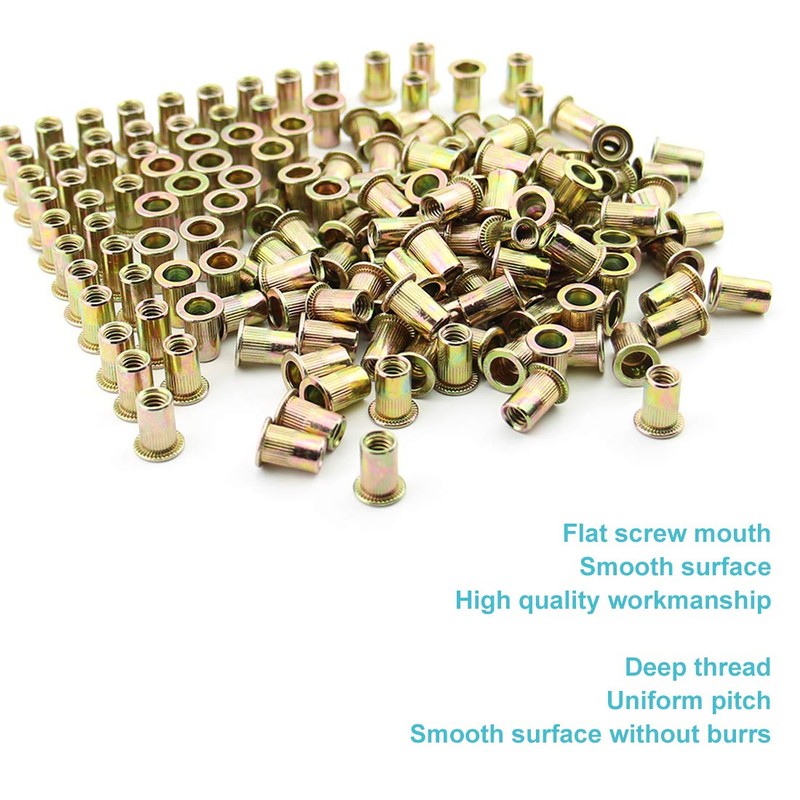 100Pcs 1/4"-20 UNC Rivet Nuts, Carbon Steel Zinc Plated Flat
