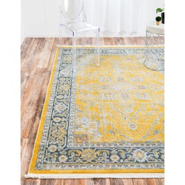 Unique Loom Baracoa Collection Saturated Distressed Vintage Traditional Area Rug, 4 ft 3 x 6 ft 0 Rectangular, Yellow/Blue