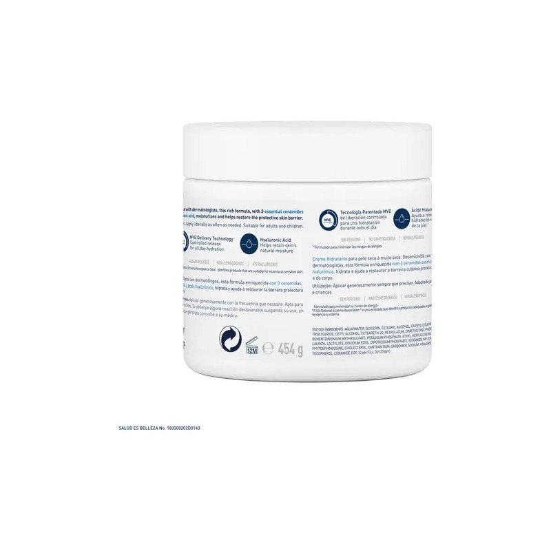 Crema Hidratante Cerave para piel seca a muy seca 454g